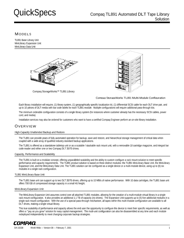 Compaq StorageWorks TL891 Automated DLT Tape Library Solution thumbnail