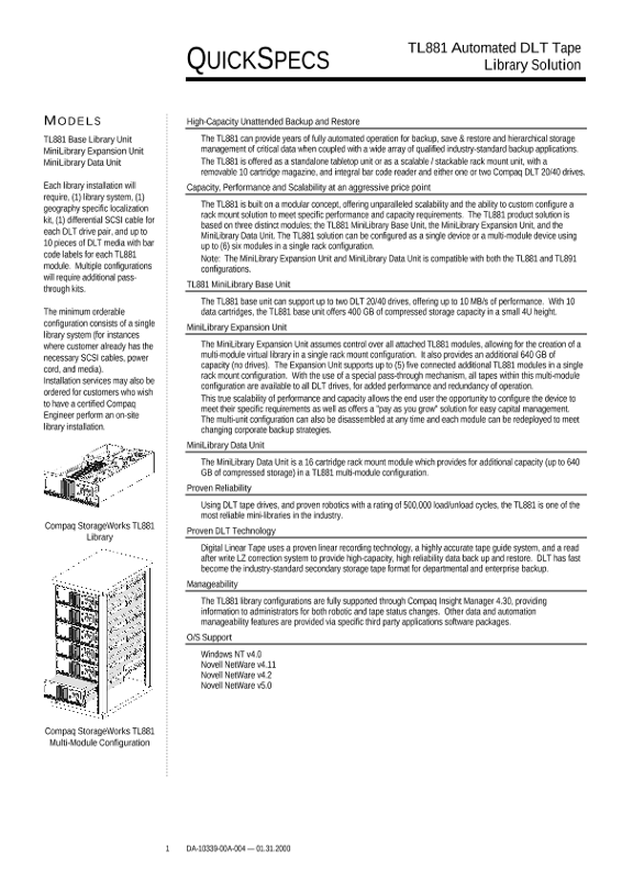 Compaq TL881 Automated DLT Tape Library Solution thumbnail