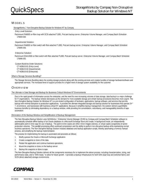 StorageWorks by Compaq Non-Disruptive Backup Solution for Windows NT thumbnail