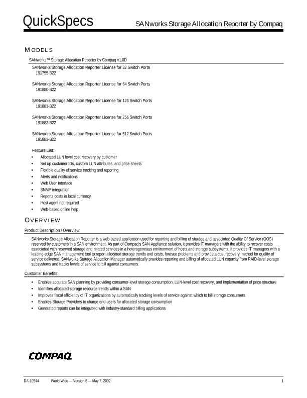 SANworks Storage Allocation Reporter by Compaq thumbnail