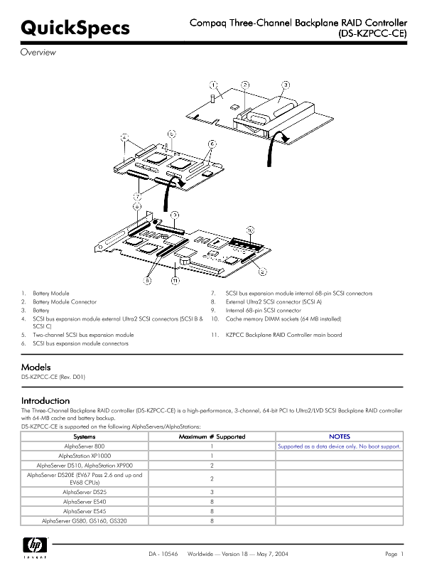 Compaq Three-Channel Backplane RAID Controller (DS-KZPCC-CE) thumbnail