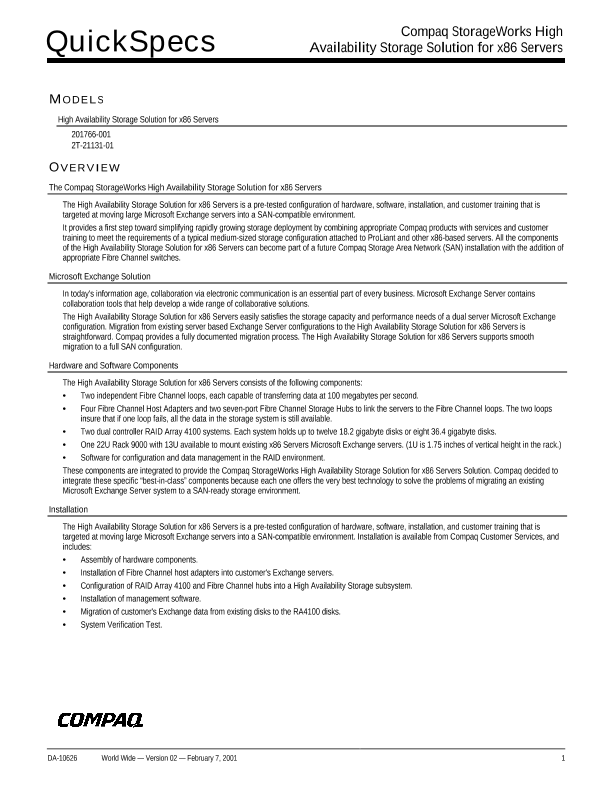 Compaq StorageWorks High Availability Storage Solution for x86 Servers thumbnail