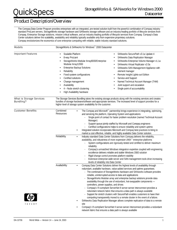 StorageWorks & SANworks for Windows 2000 Datacenter thumbnail