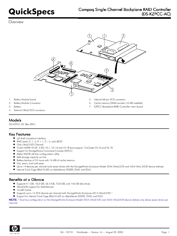 Compaq Single-Channel Backplane RAID Controller (DS-KZPCC-AC) thumbnail