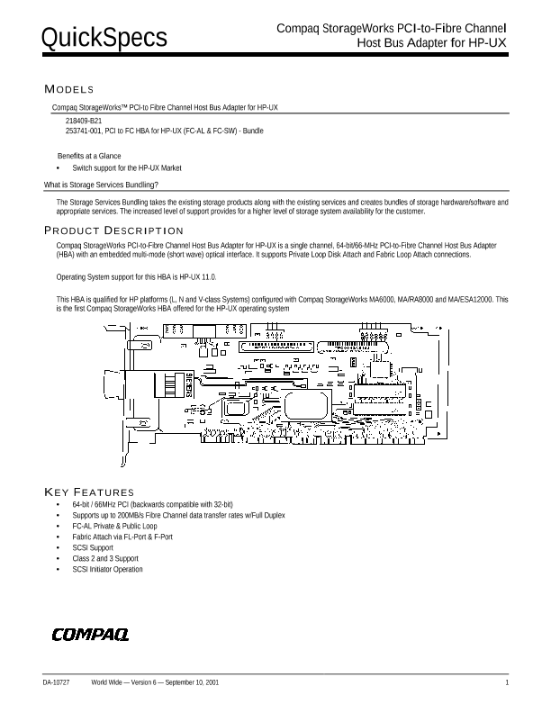 Compaq StorageWorks PCI-to-Fibre Channel Host Bus Adapter for HP-UX thumbnail