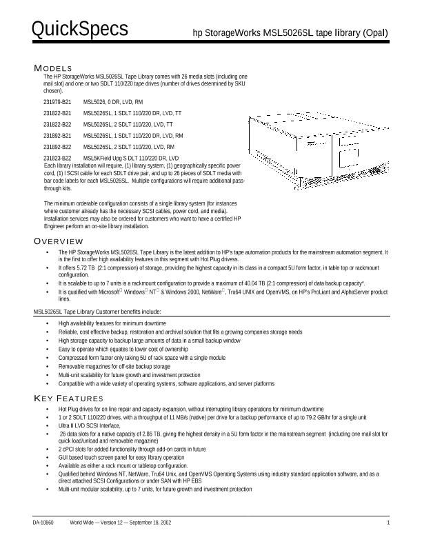 hp StorageWorks MSL5026SL tape library (Opal) thumbnail