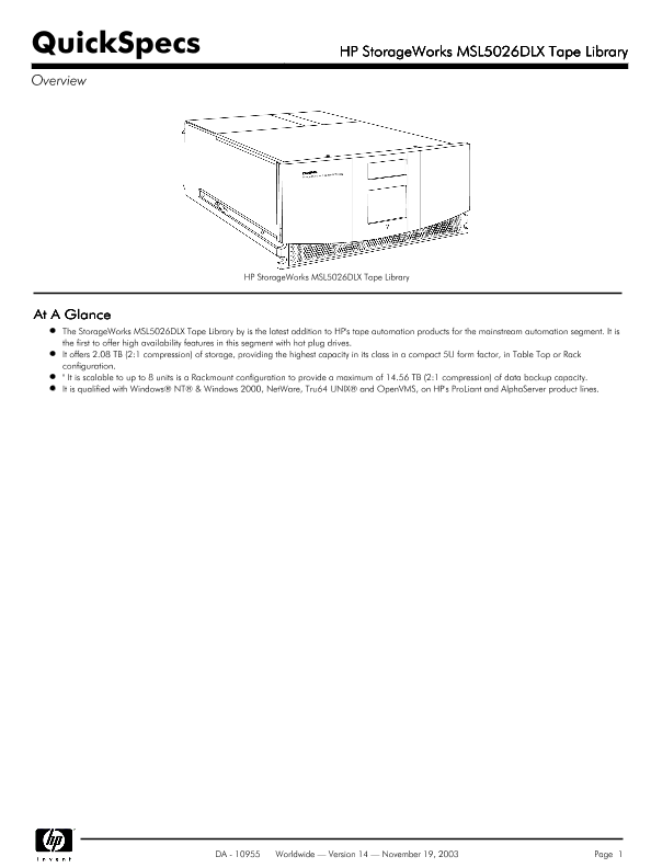 HP StorageWorks MSL5026DLX Tape Library thumbnail