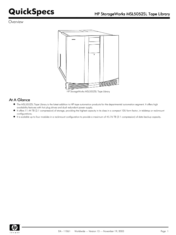 HP StorageWorks MSL5052SL Tape Library thumbnail