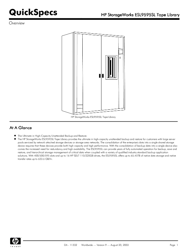 HP StorageWorks ESL9595SL Tape Library thumbnail