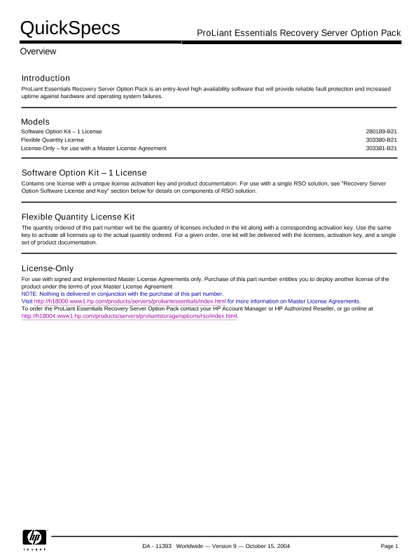 ProLiant Essentials Recovery Server Option Pack thumbnail