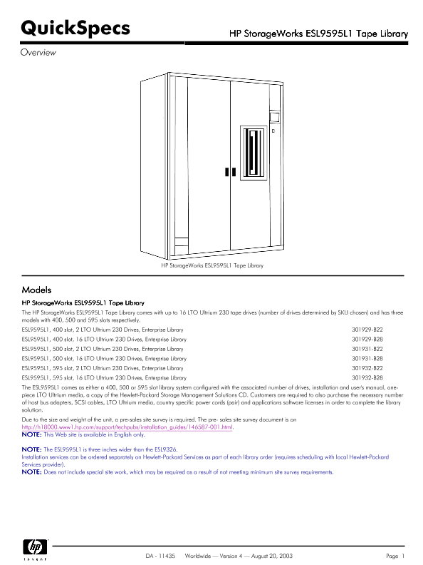 HP StorageWorks ESL9595L1 Tape Library thumbnail