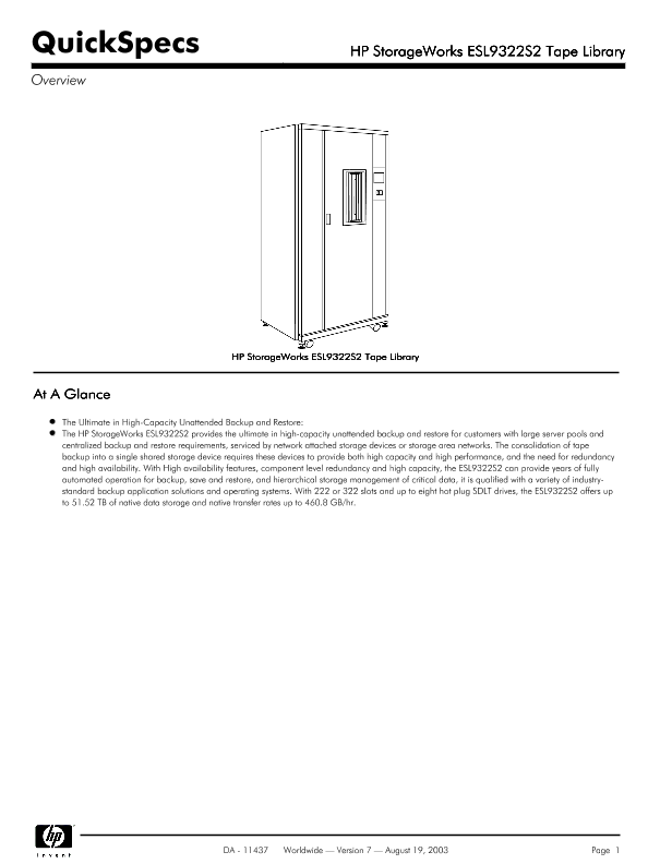 HP StorageWorks ESL9322S2 Tape Library thumbnail
