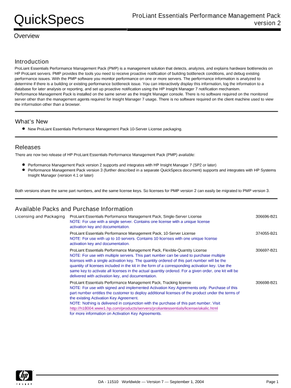 ProLiant Essentials Performance Management Pack version 2 thumbnail