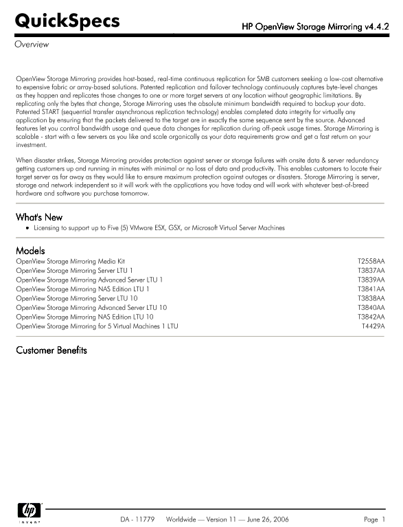 HP OpenView Storage Mirroring v4.4.1 thumbnail