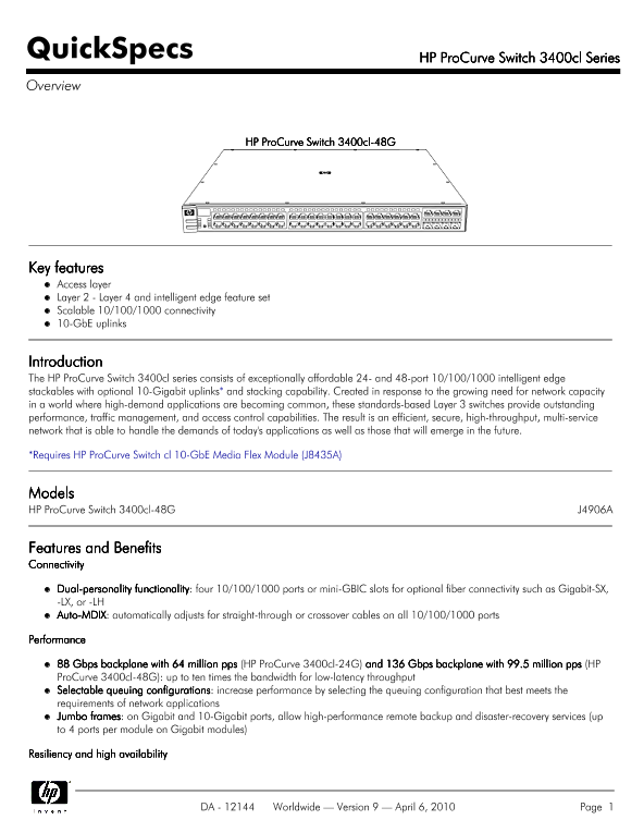 HP ProCurve Switch 3400cl Series thumbnail