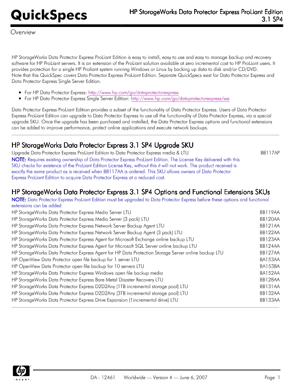 HP StorageWorks Data Protector Express ProLiant Edition 3.1 SP4 thumbnail