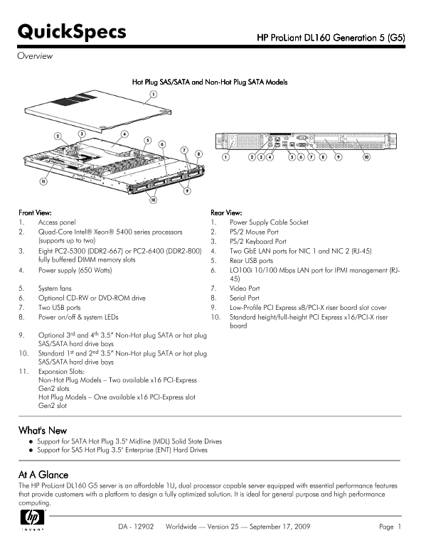 HP ProLiant DL160 Generation 5 (G5) thumbnail