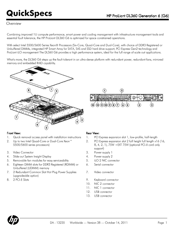 HP ProLiant DL360 Generation 6 (G6) thumbnail