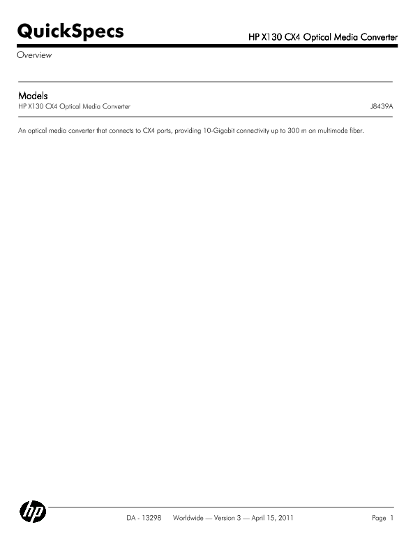 HP X130 CX4 Optical Media Converter thumbnail