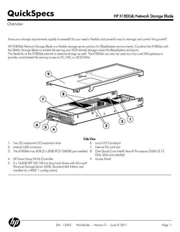 HP X1800sb Network Storage Blade thumbnail
