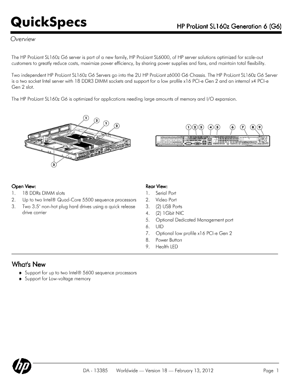 HP ProLiant SL160z Generation 6 (G6) thumbnail