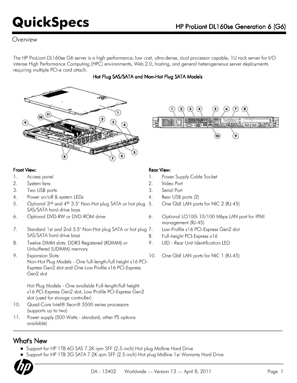 HHP ProLiant DL160se Generation 6 (G6) thumbnail