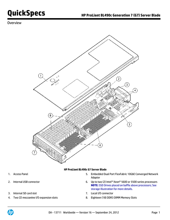 HP ProLiant BL490c Generation 7 (G7) Server Blade thumbnail
