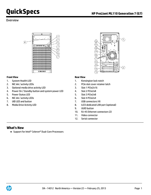 HP ProLiant ML110 Generation 7 – North America version thumbnail