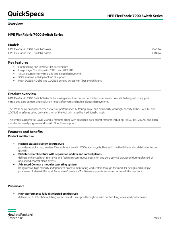 HPE FlexFabric 7900 Switch Series thumbnail