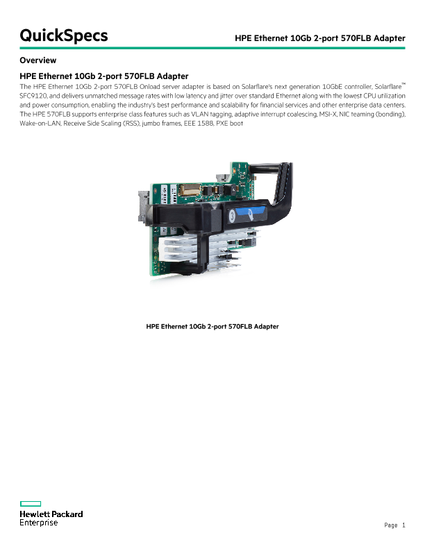 HPE Ethernet 10Gb 2-port 570FLB Adapter thumbnail