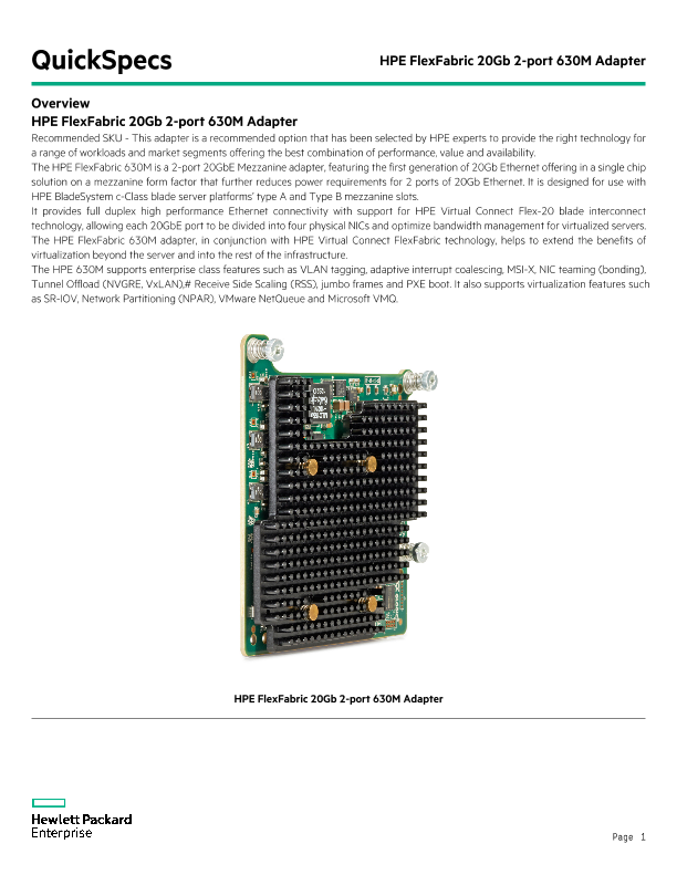 HPE FlexFabric 20Gb 2-port 630M Adapter thumbnail