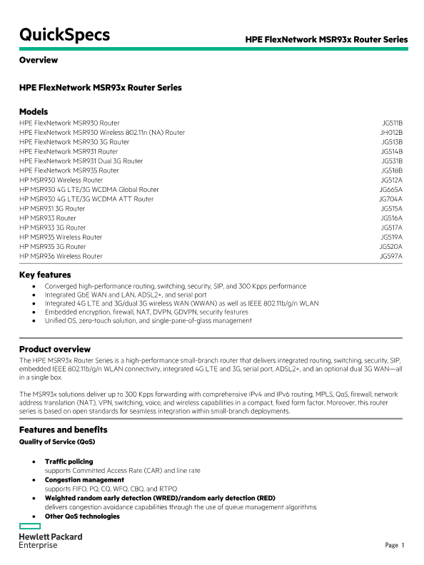 HPE FlexNetwork MSR93x Router Series thumbnail