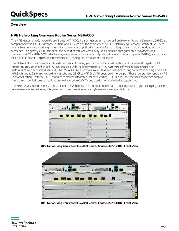 HPE Networking Comware Router Series MSR4000 QuickSpecs thumbnail