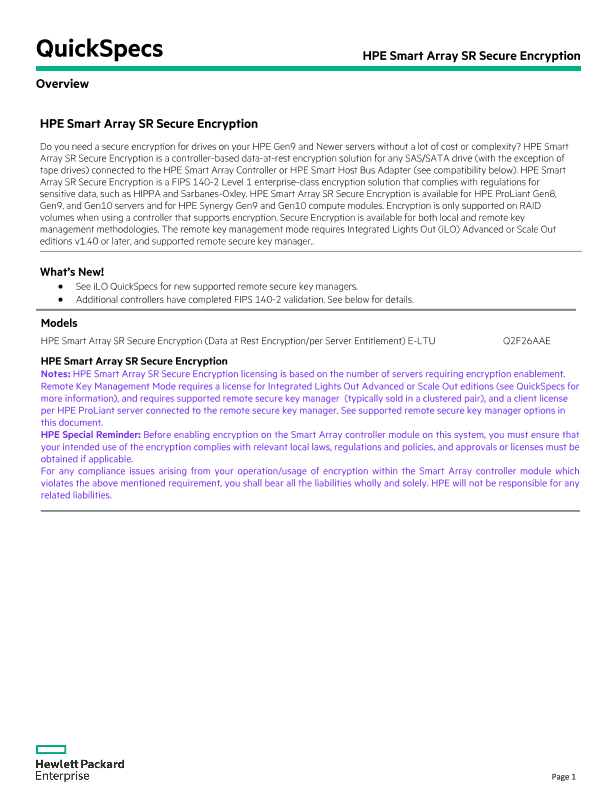 HPE Smart Array SR Secure Encryption thumbnail
