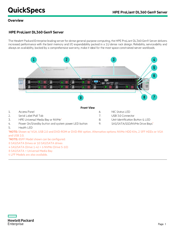 HPE ProLiant DL360 Gen9 Server thumbnail
