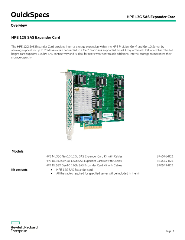 HPE 12G SAS Expander Card thumbnail