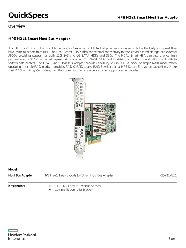 HPE H241 Smart Host Bus Adapter thumbnail