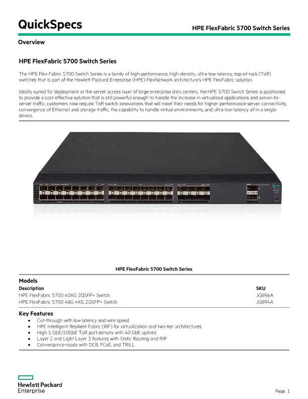 HPE FlexFabric 5700 Switch Series thumbnail