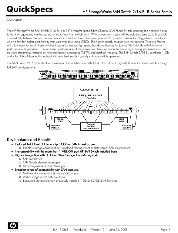 HP StorageWorks SAN Switch 2/16-EL thumbnail