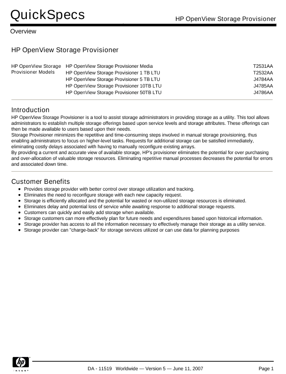 HP OpenView Storage Provisioner thumbnail