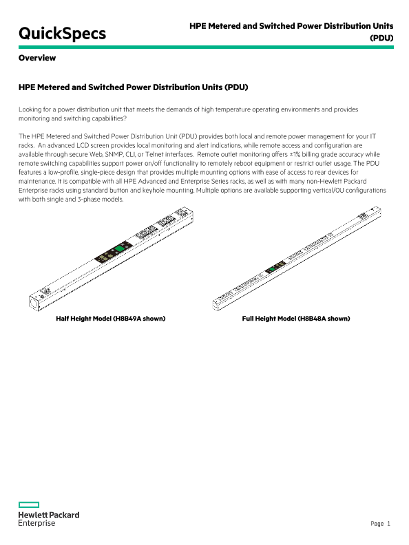 HPE Metered and Switched Power Distribution Units (PDU) thumbnail