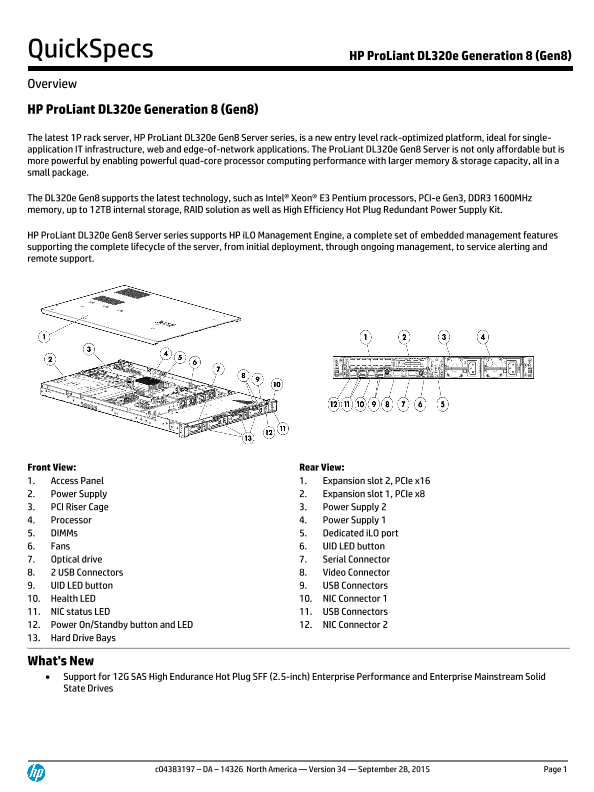 HP ProLiant DL320e Generation 8 (Gen8) – North America version thumbnail
