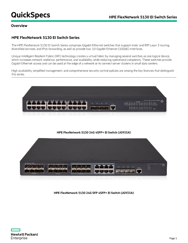 HPE FlexNetwork 5130 EI Switch Series thumbnail