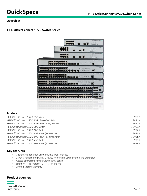 HPE OfficeConnect 1920 Switch Series