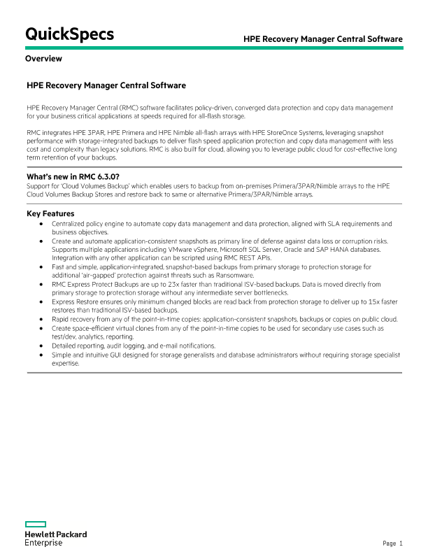 HPE Recovery Manager Central Software thumbnail