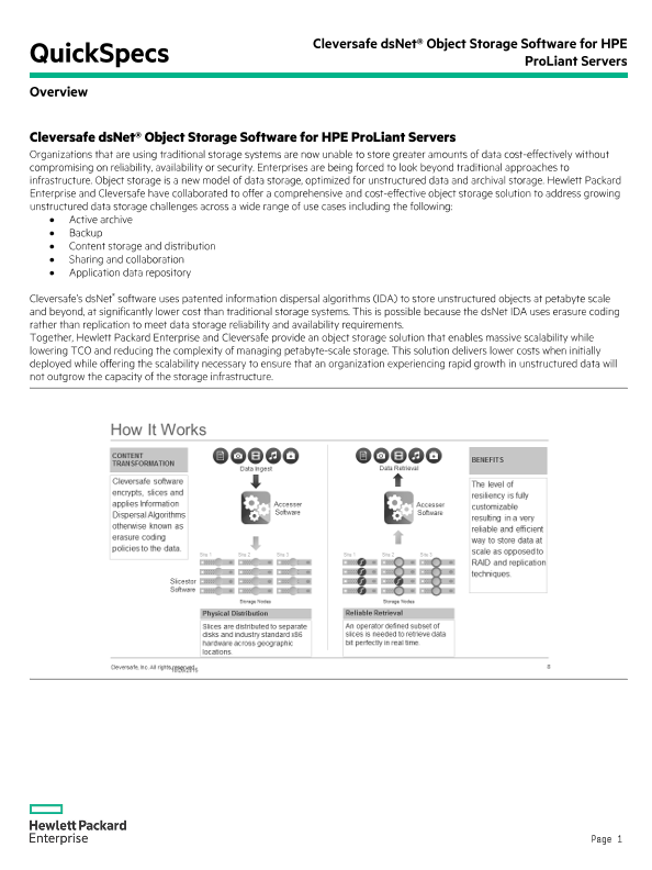 Cleversafe dsNet Object Storage Software for HPE ProLiant Servers thumbnail