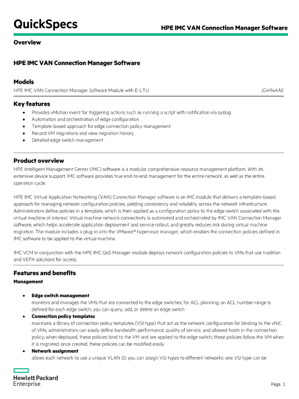 HPE IMC VAN Connection Manager Software thumbnail