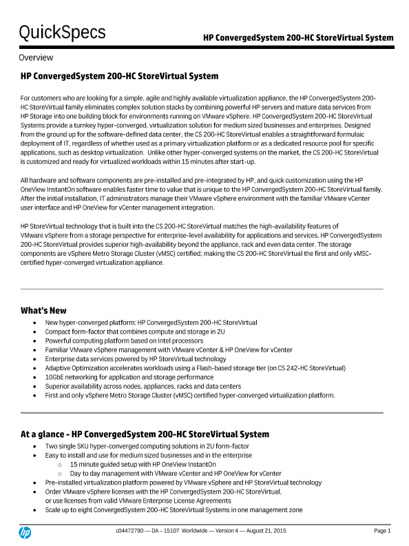 HP ConvergedSystem 200-HC StoreVirtual System thumbnail
