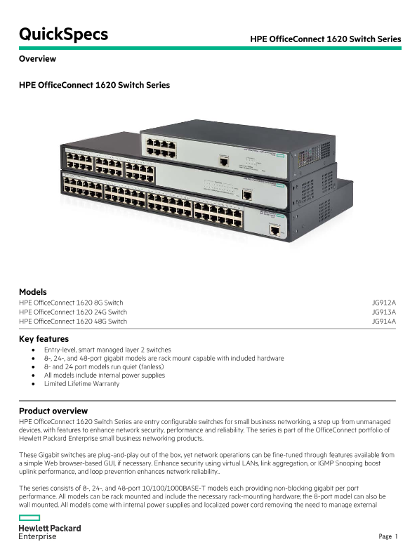HPE OfficeConnect 1620 Switch Series thumbnail