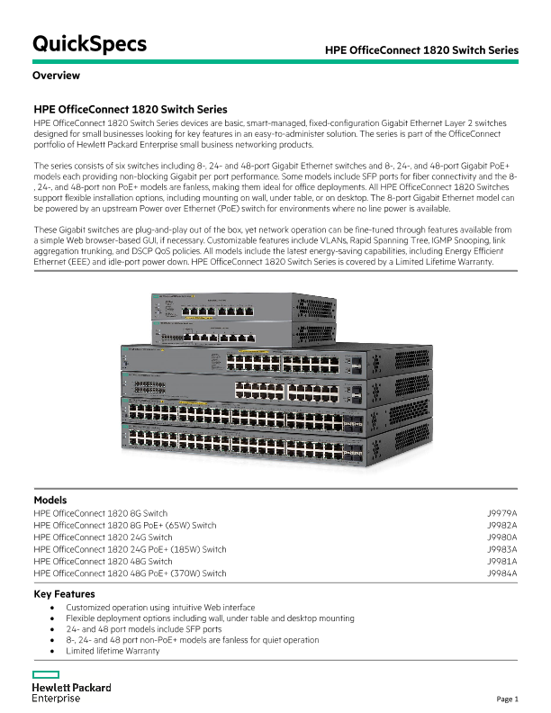 HPE OfficeConnect 1820 Switch Series thumbnail
